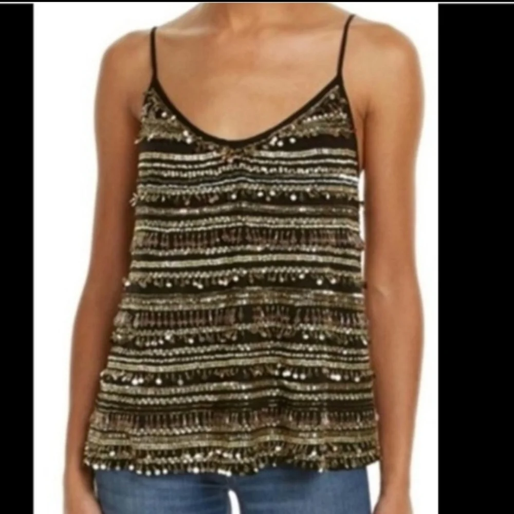 Calypso St. Barth Black and Metallic Striped Sequin Tank